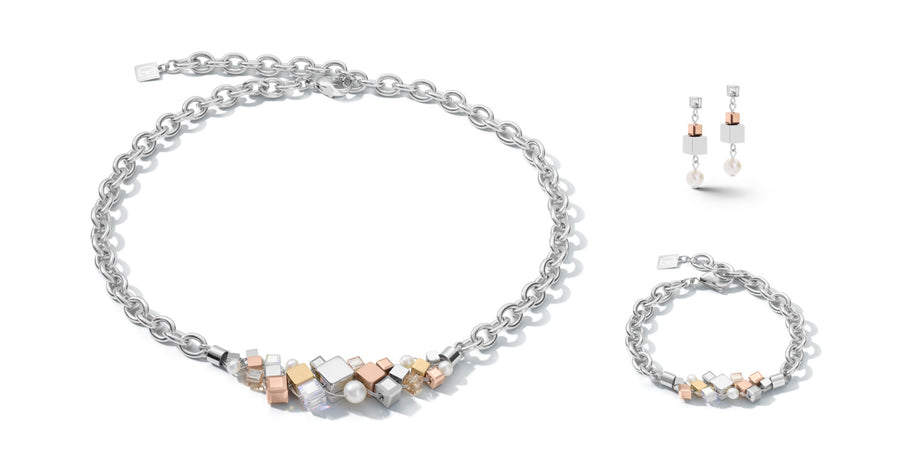 Halskette GEOCUBE® Cluster Süßwasserperlen & chunky chain tricolor