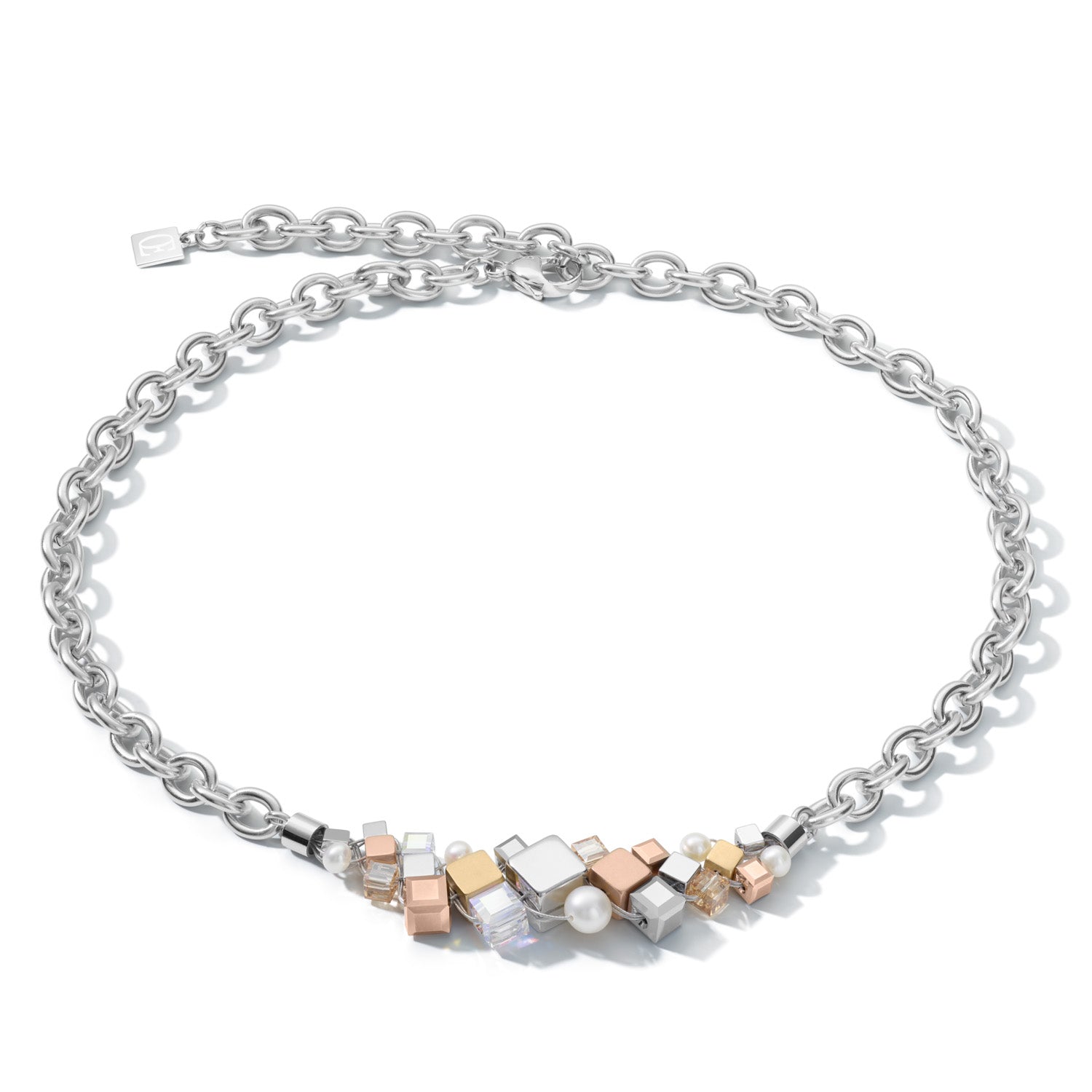 Halskette GEOCUBE® Cluster Süßwasserperlen & chunky chain tricolor