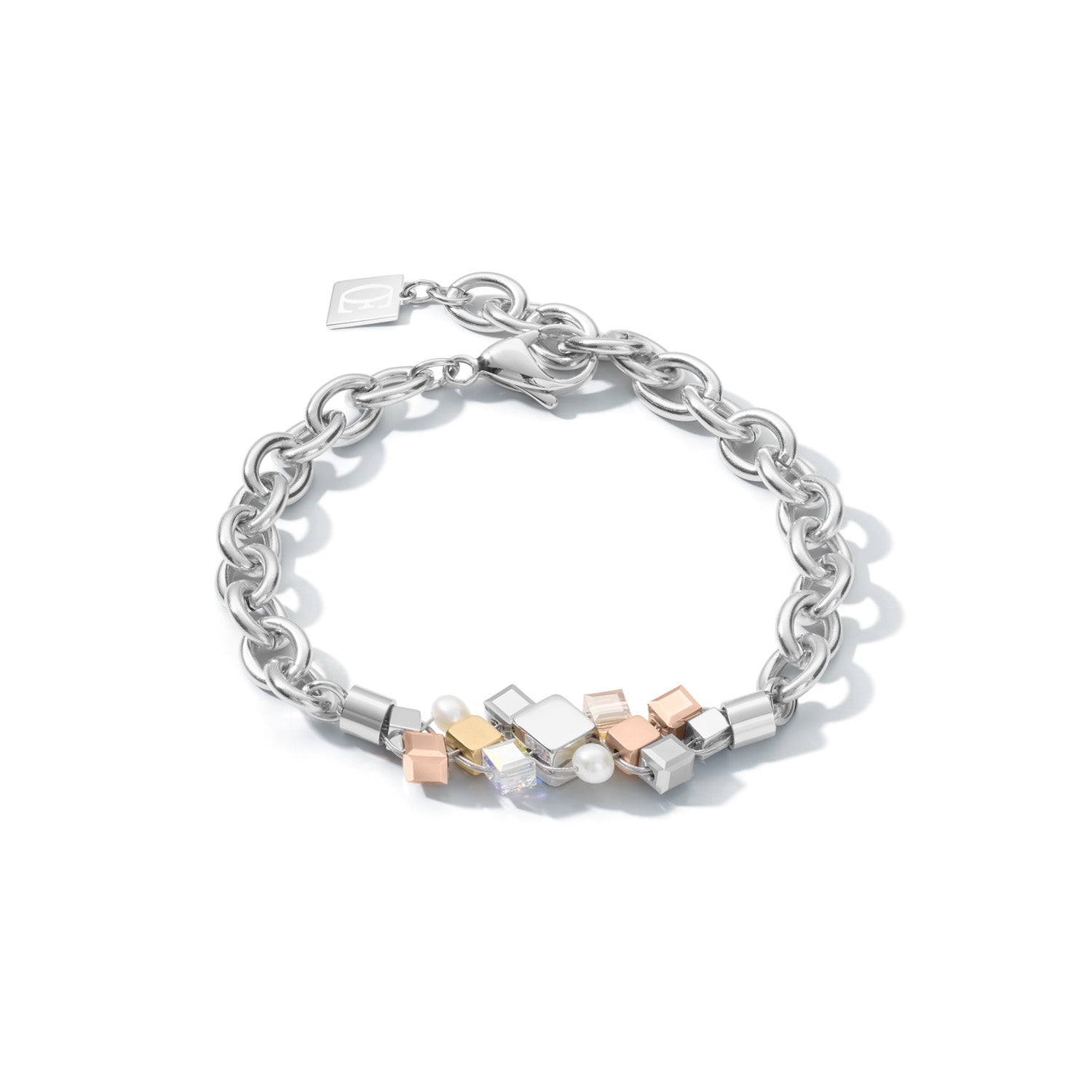 Armband GEOCUBE® Cluster Süßwasserperlen & chunky chain tricolor