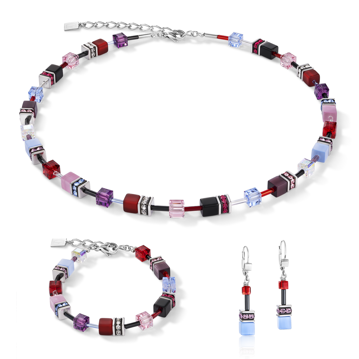 GeoCUBE® Halskette lila-rot-blau