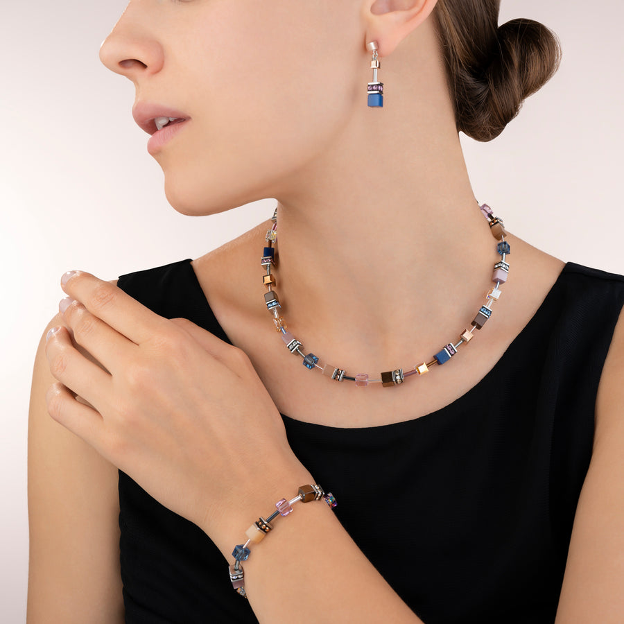 GeoCUBE® Halskette blau-braun-flieder