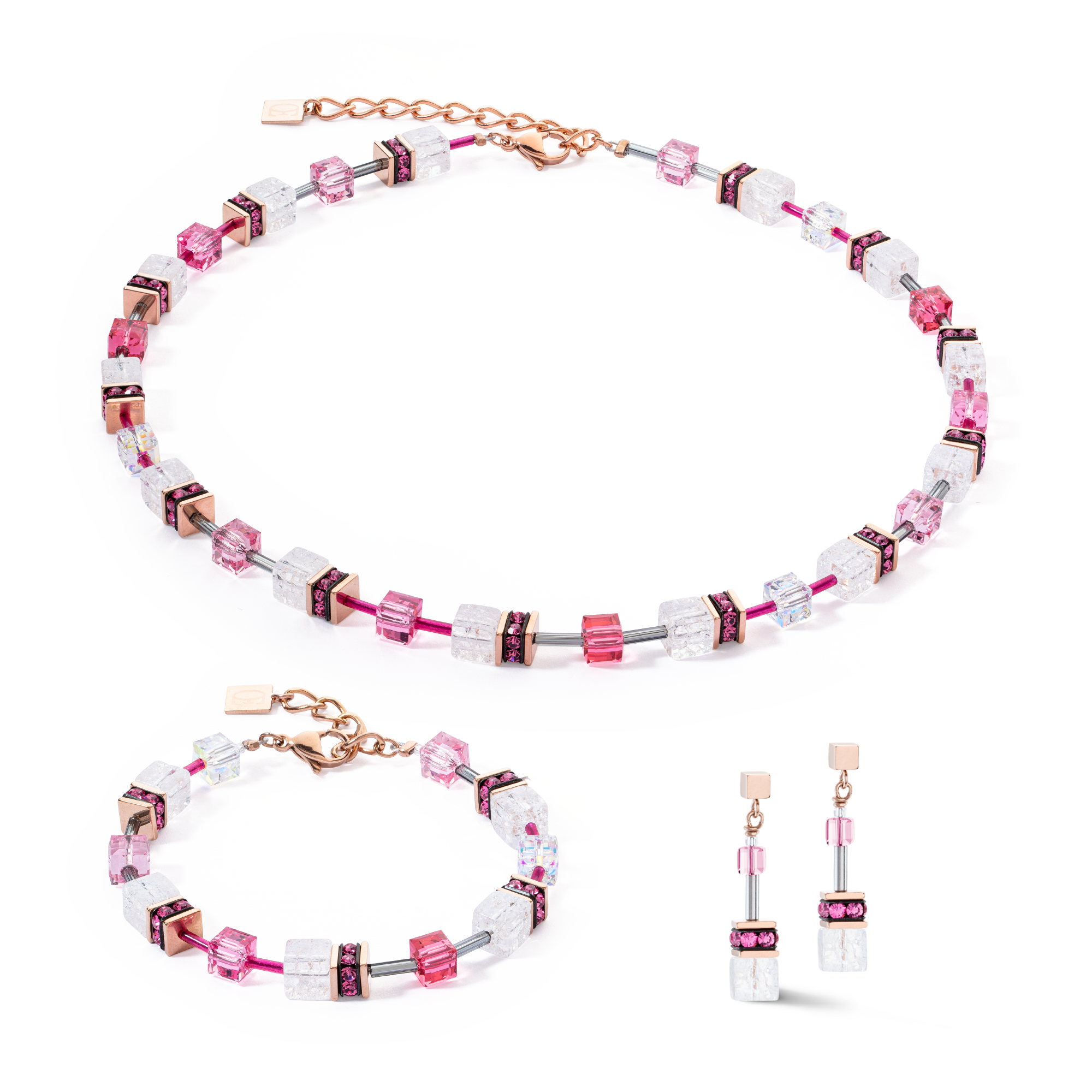 GeoCUBE® Iconic Nature Halskette Pink-Weiß
