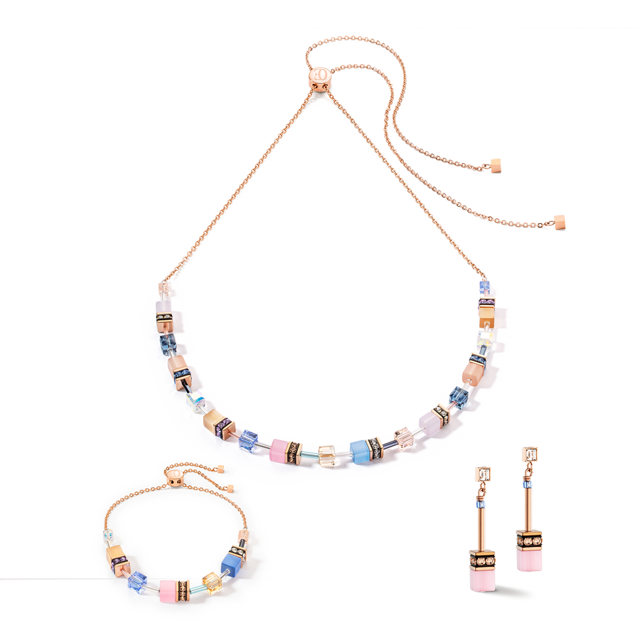 GeoCUBE® Iconic Chain Halskette hellblau-rosa