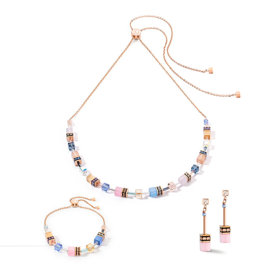 GeoCUBE® Iconic Chain Ohrringe hellblau-rosa