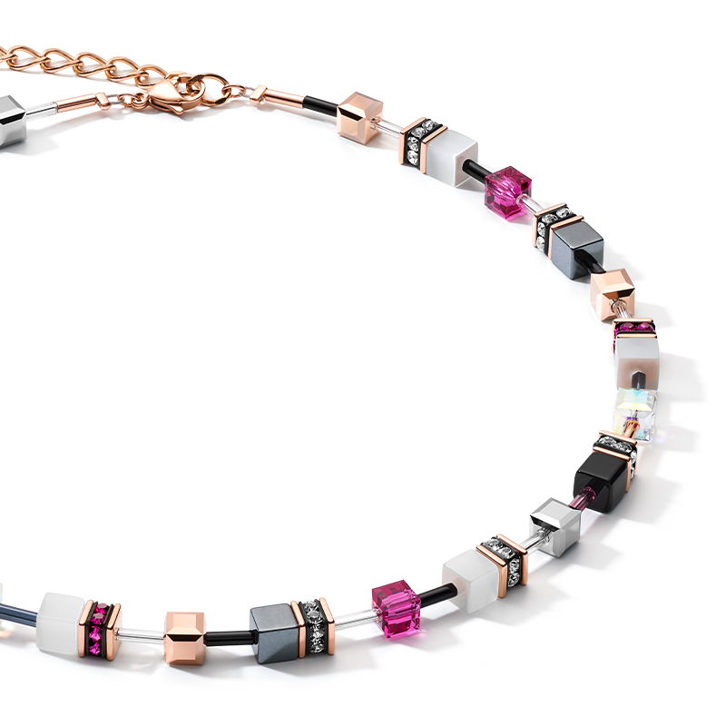 GeoCUBE® Halskette roségold, weiß & pink