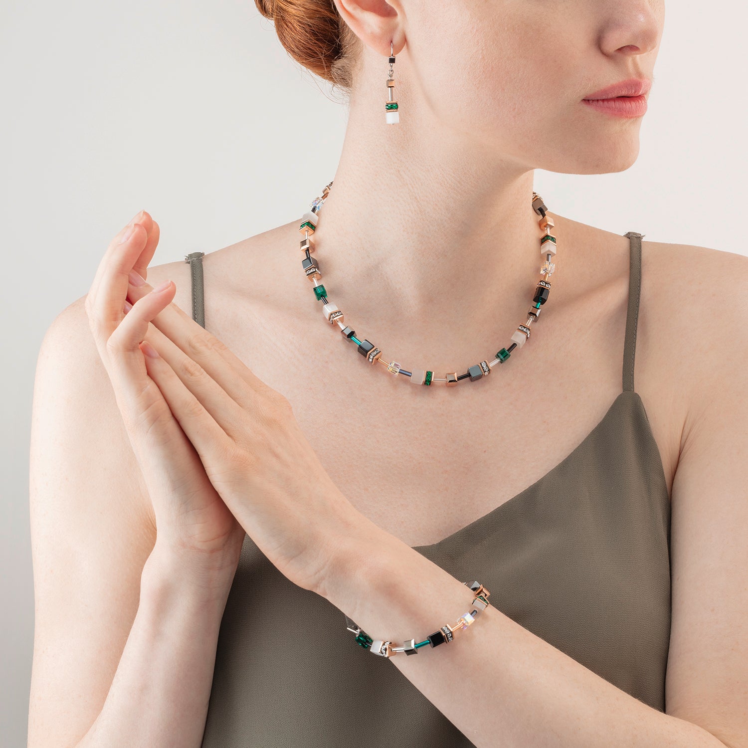 GeoCUBE® Iconic Halskette roségold weiß & dunkelgrün