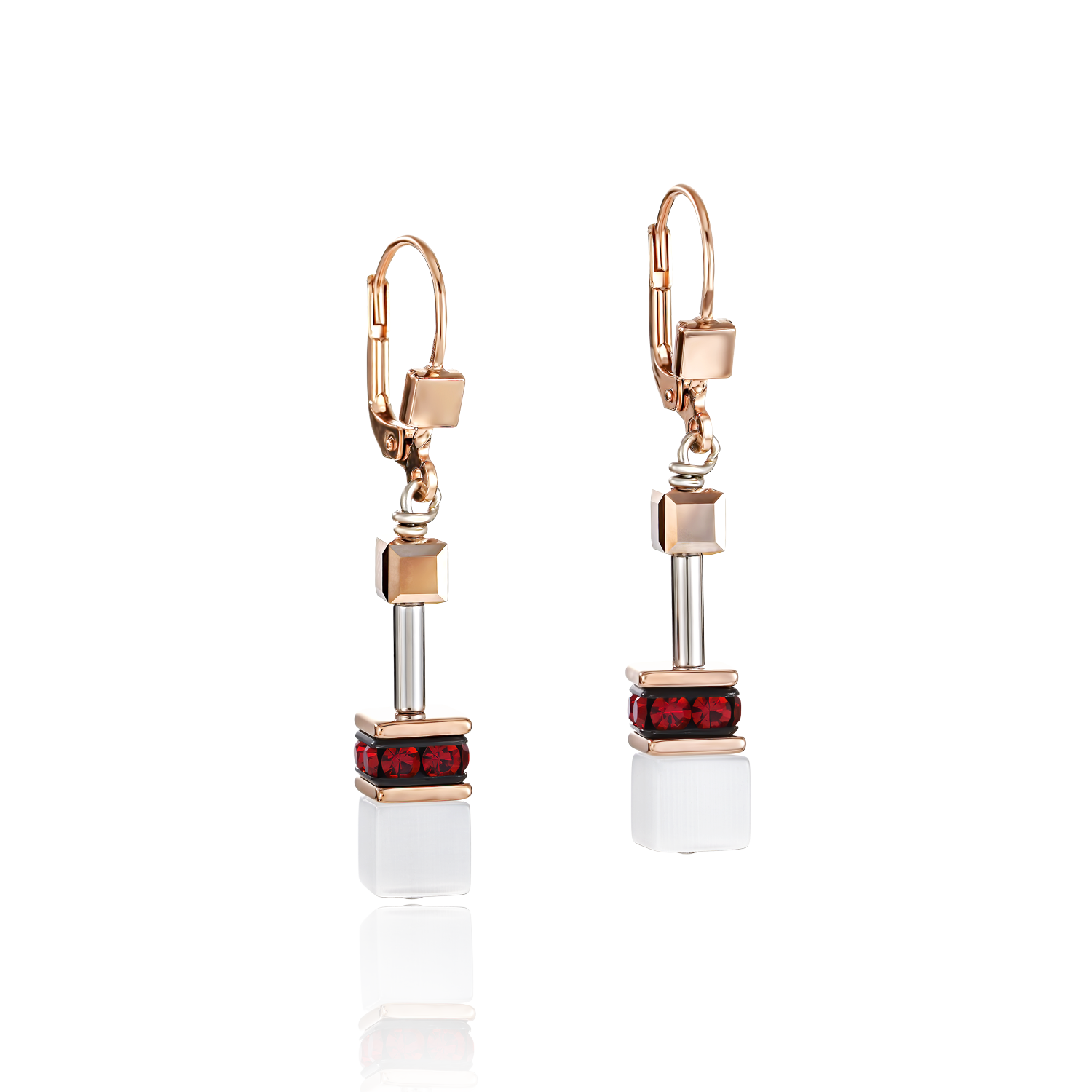 GeoCUBE® Ohrringe roségold weiß & rot