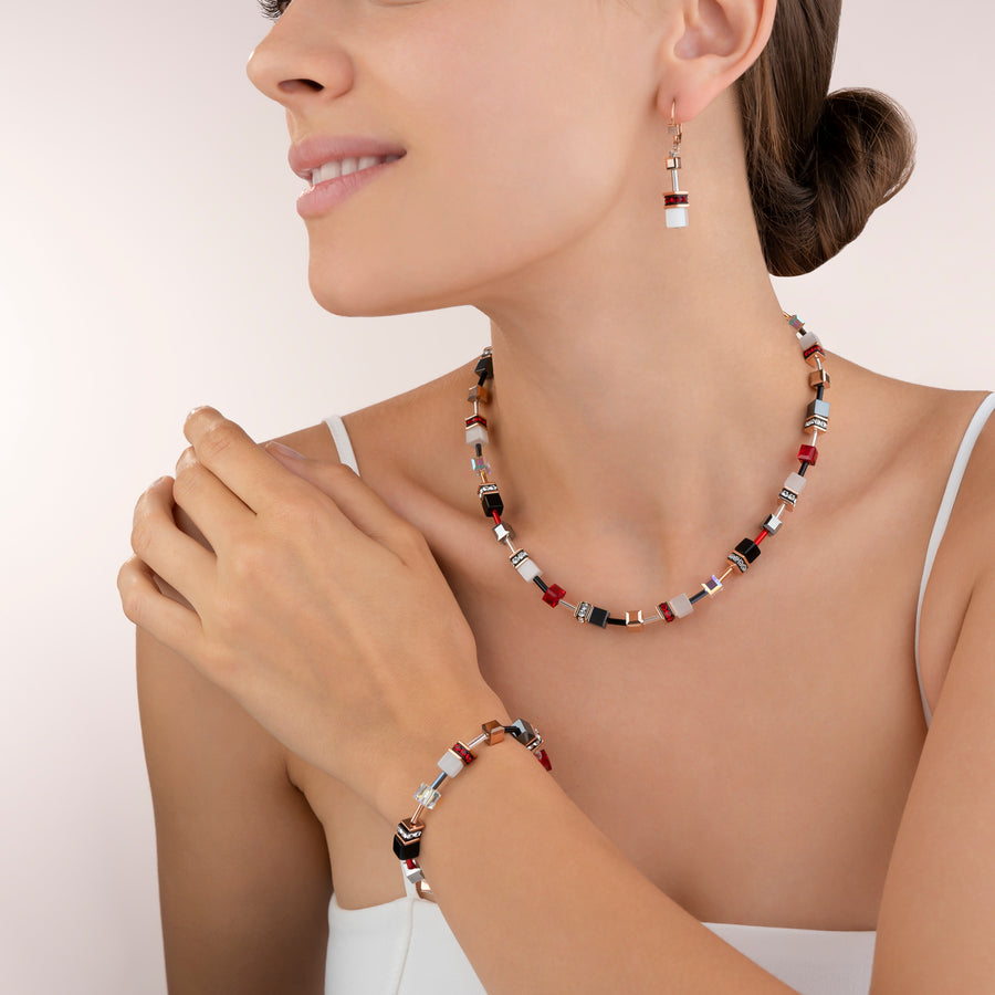 GeoCUBE® Ohrringe roségold weiß & rot