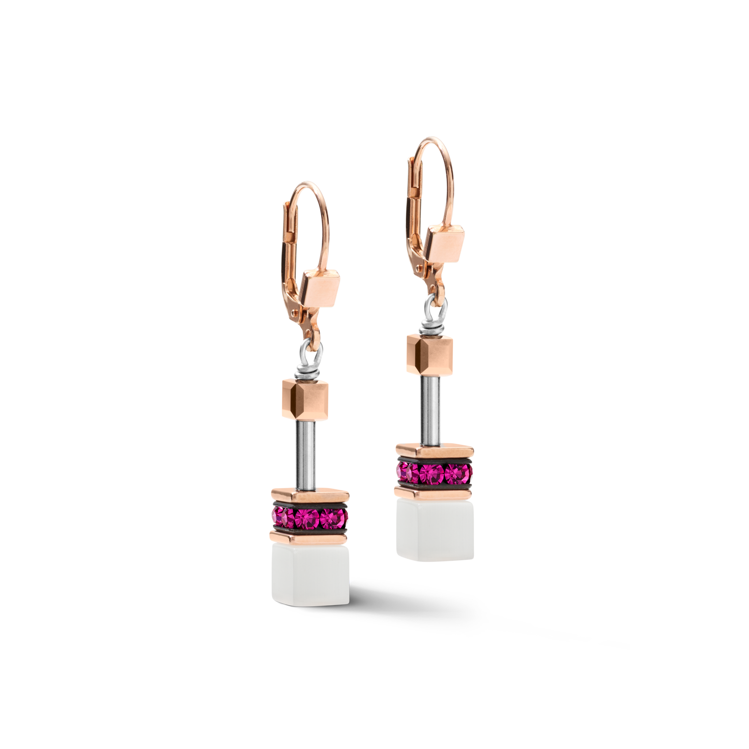 GeoCUBE® Ohrringe roségold, weiß & pink
