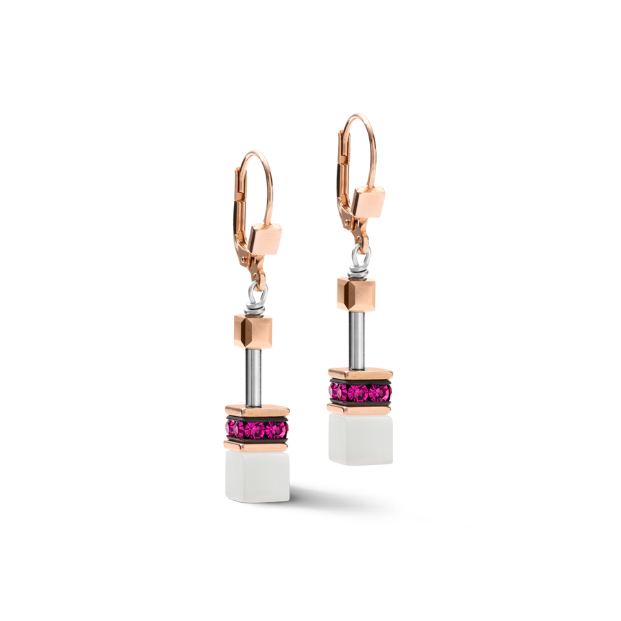 GeoCUBE® Ohrringe roségold, weiß & pink