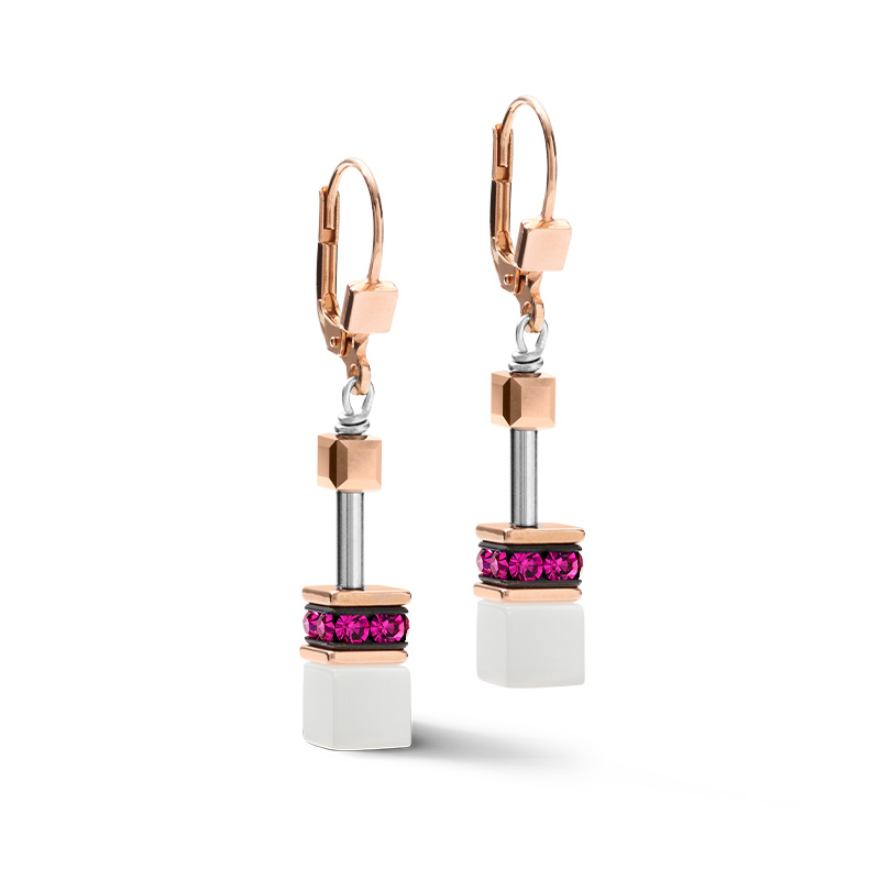 GeoCUBE® Ohrringe roségold, weiß & pink
