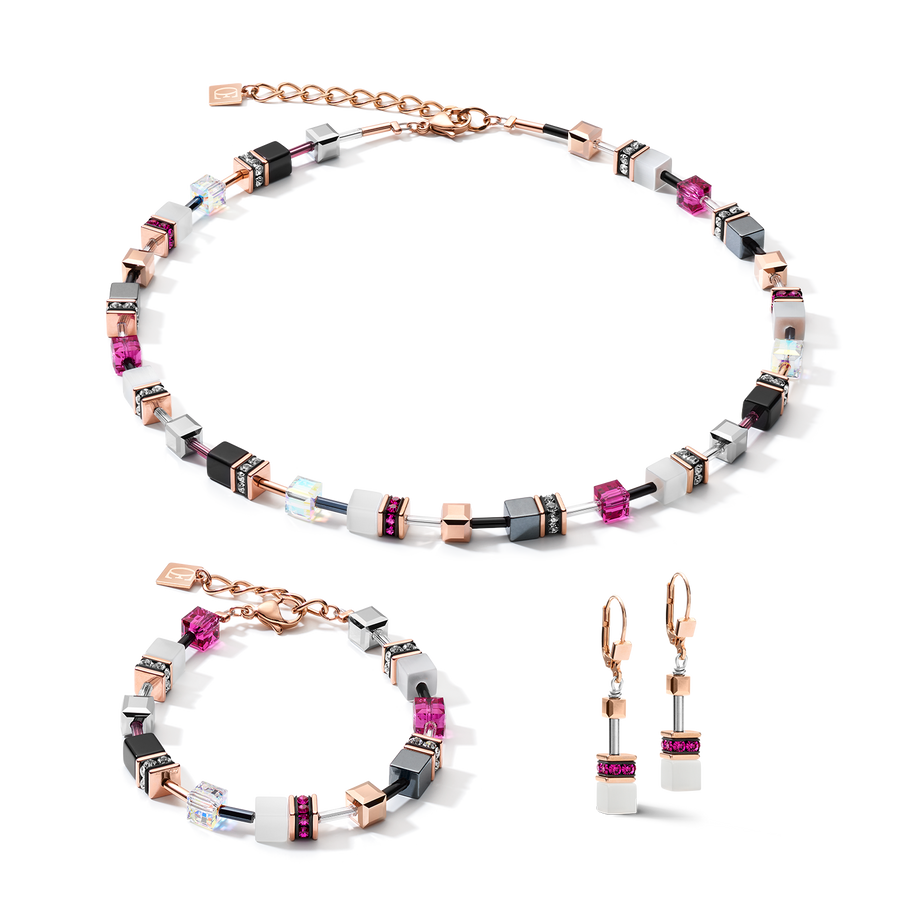GeoCUBE® Ohrringe roségold, weiß & pink