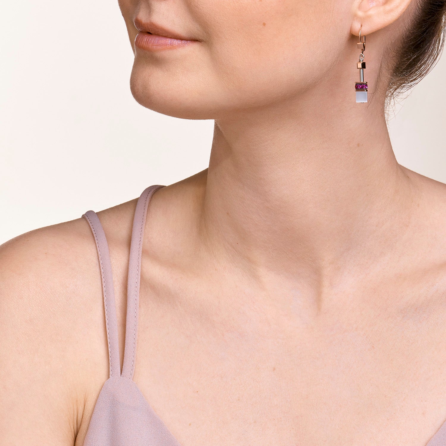 GeoCUBE® Ohrringe roségold, weiß & pink