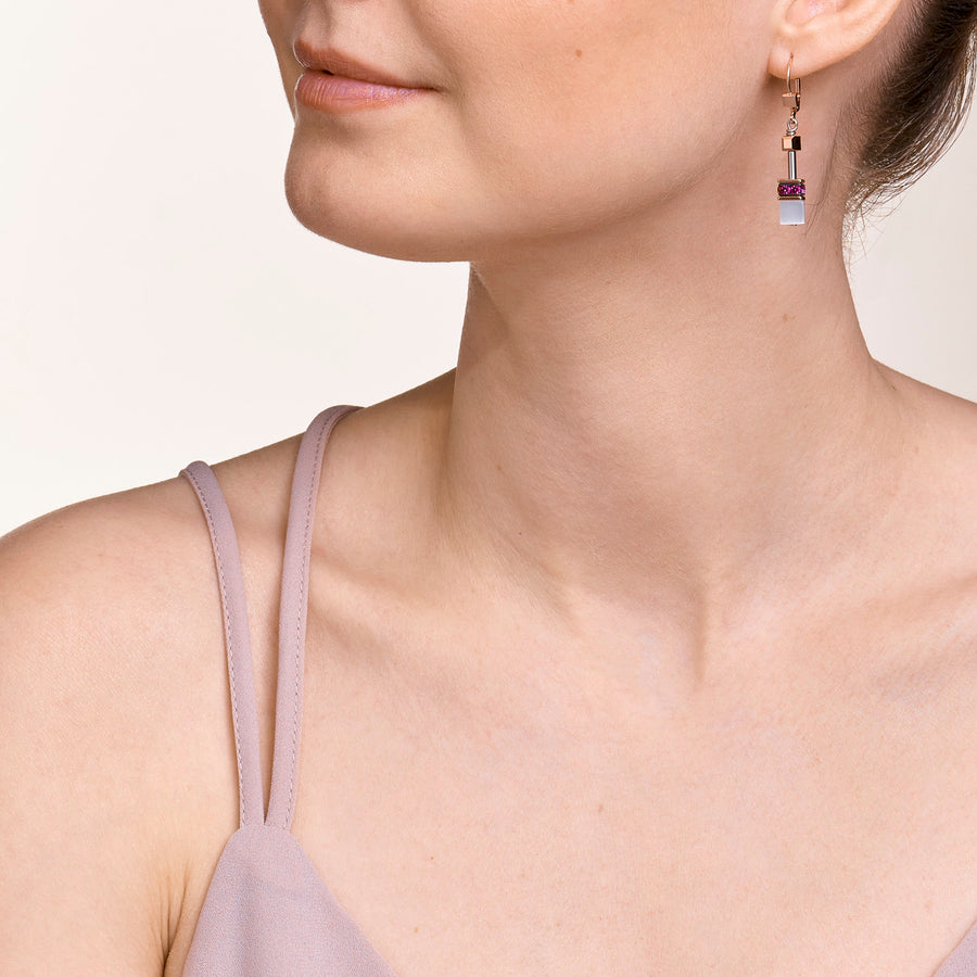GeoCUBE® Ohrringe roségold, weiß & pink
