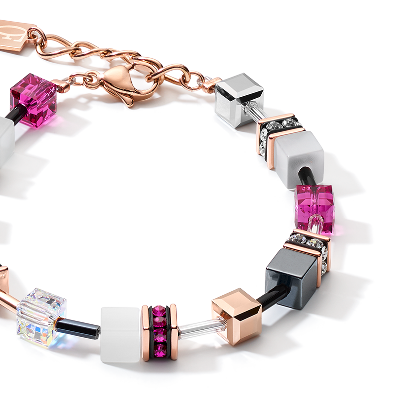 GeoCUBE® Armband roségold, weiß & pink