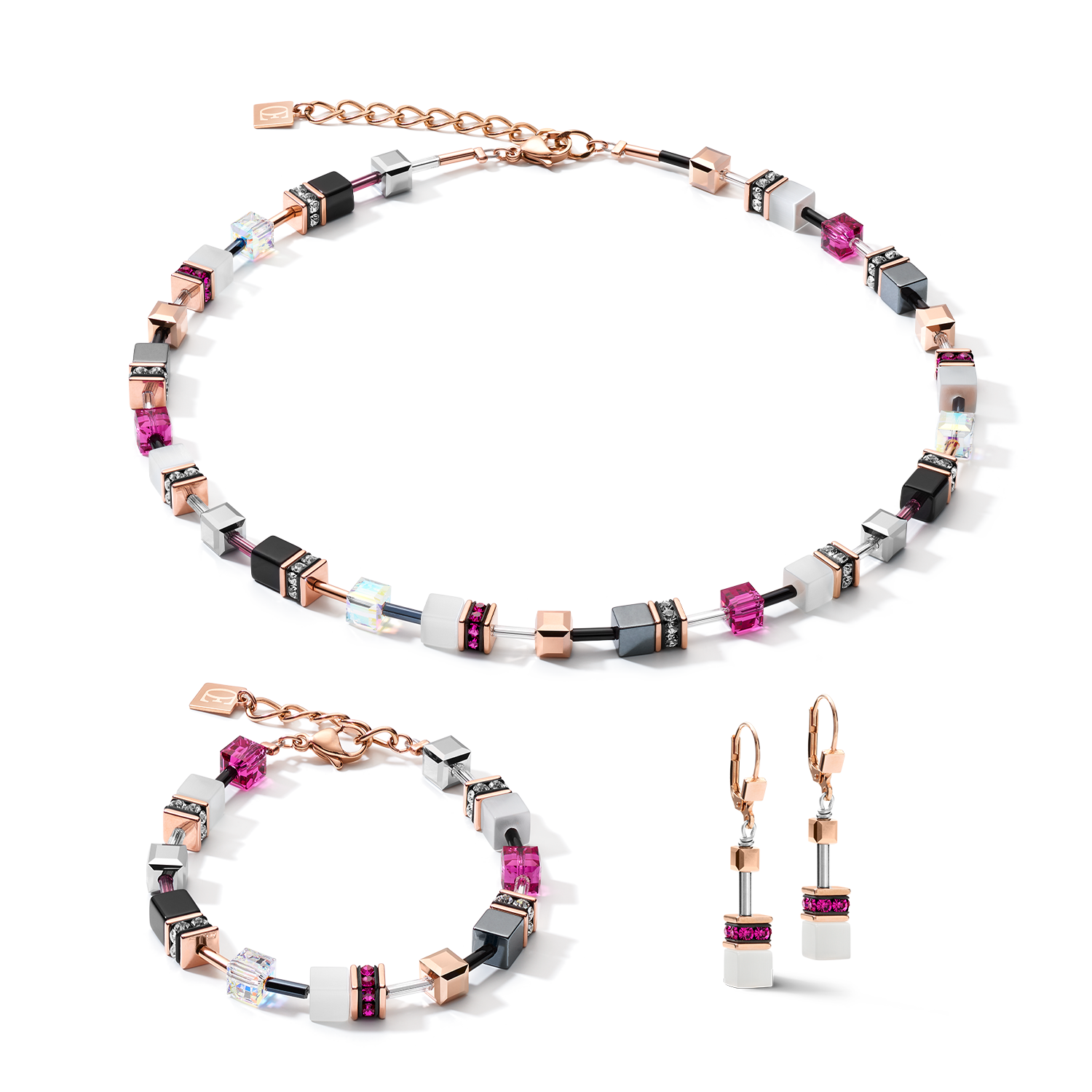 GeoCUBE® Armband roségold, weiß & pink