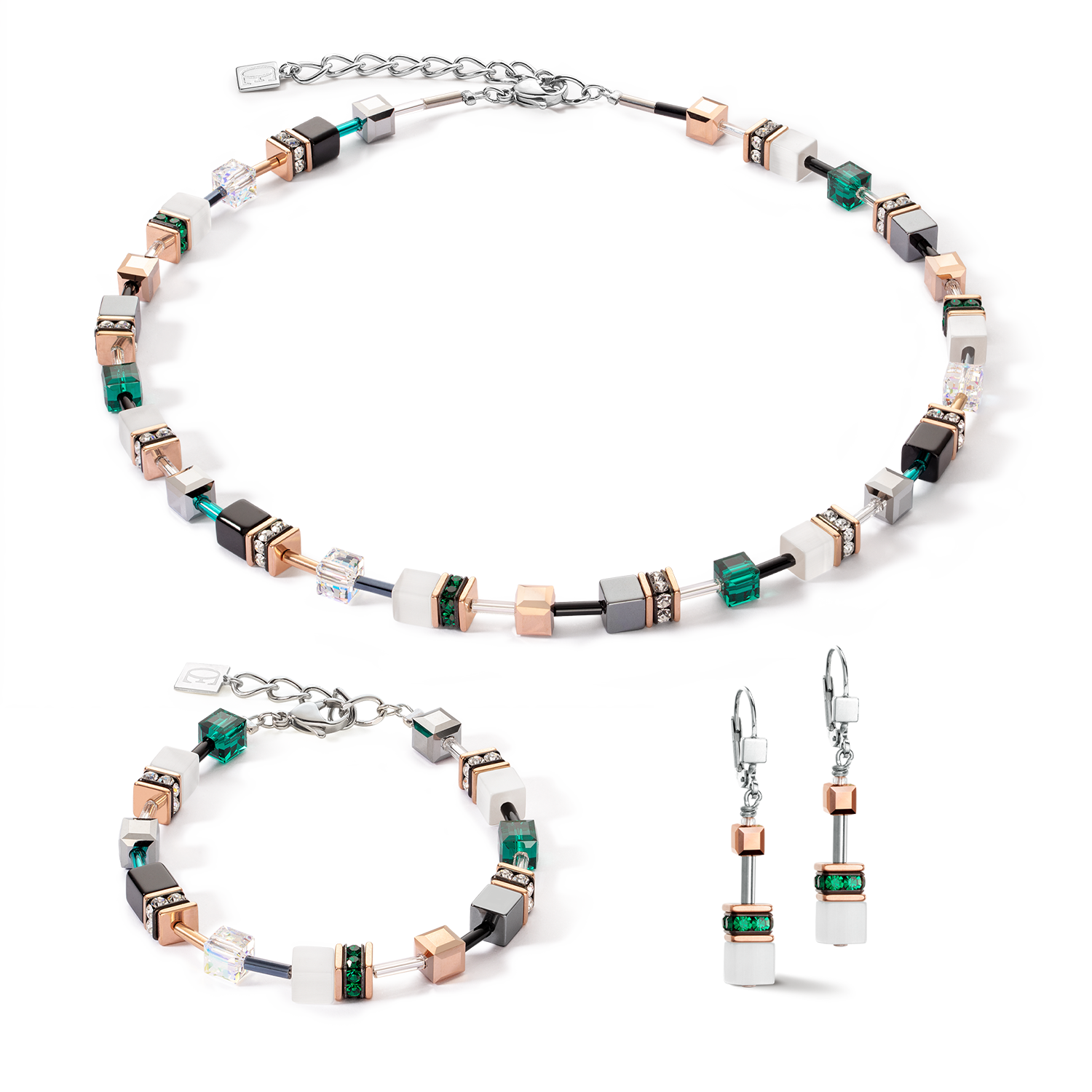 GeoCUBE® Iconic Armband roségold weiß & dunkelgrün