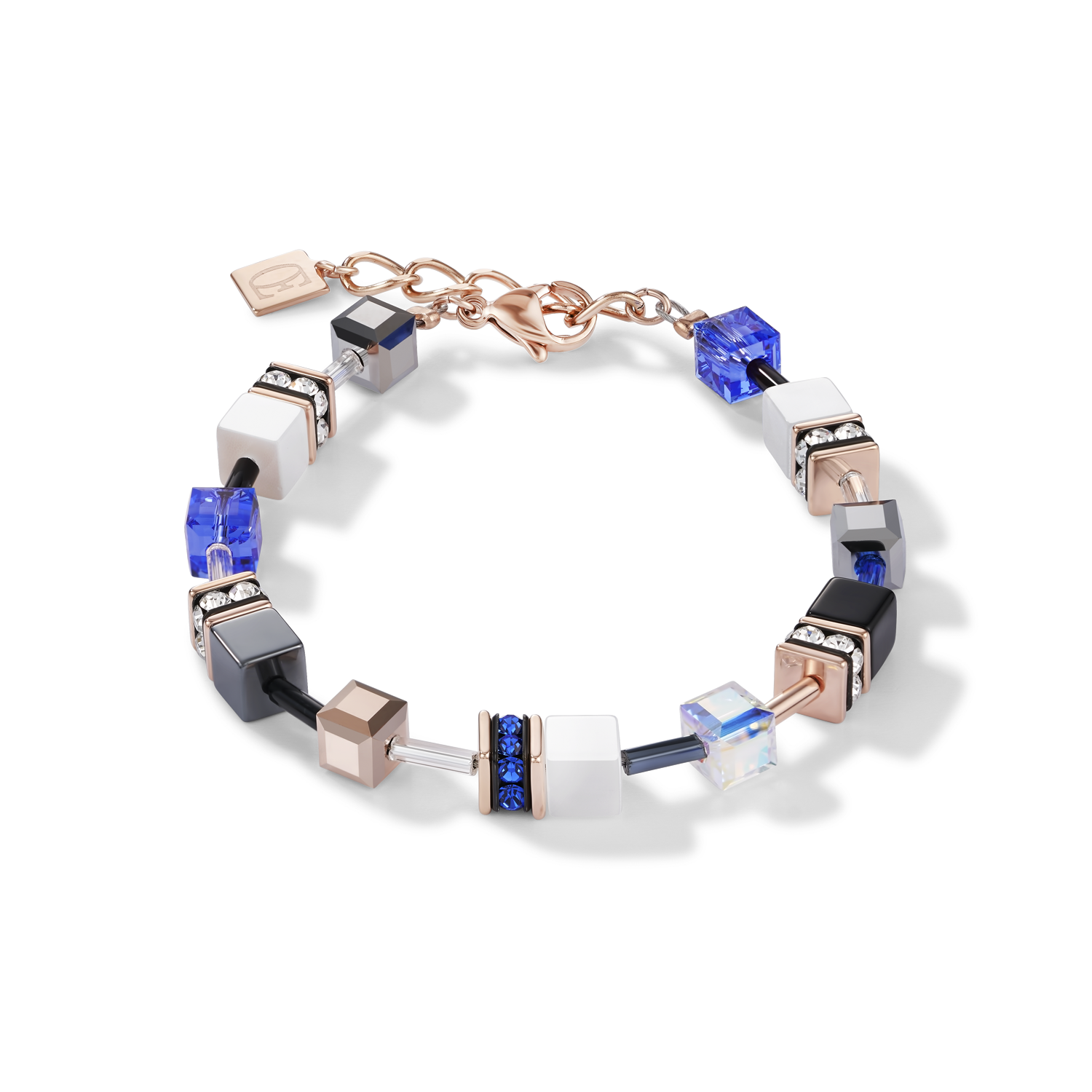 GeoCUBE® Armband roségold, weiß & blau