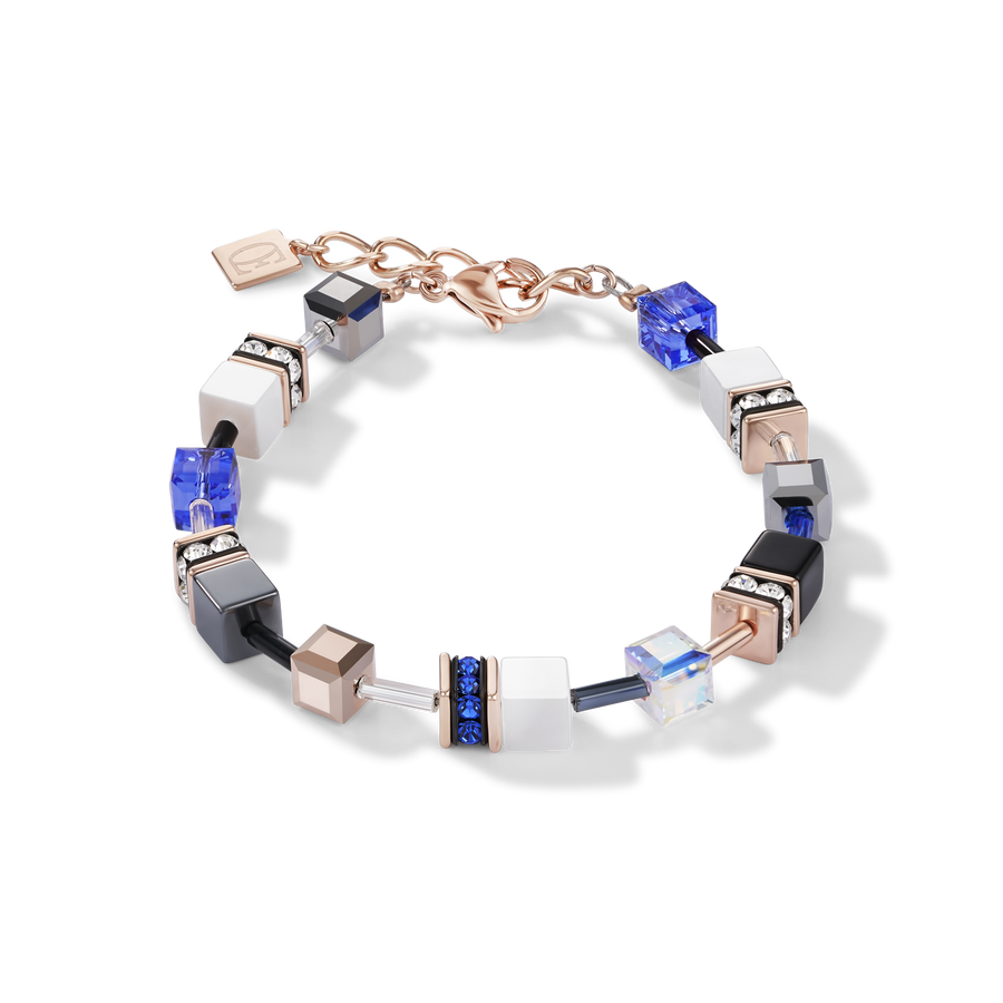 GeoCUBE® Armband roségold, weiß & blau