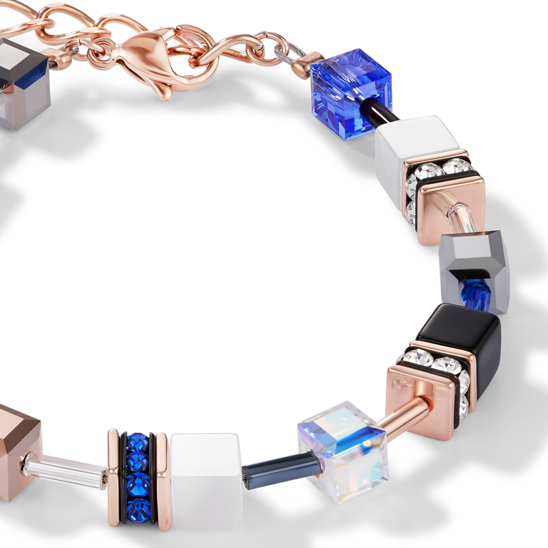 GeoCUBE® Armband roségold, weiß & blau