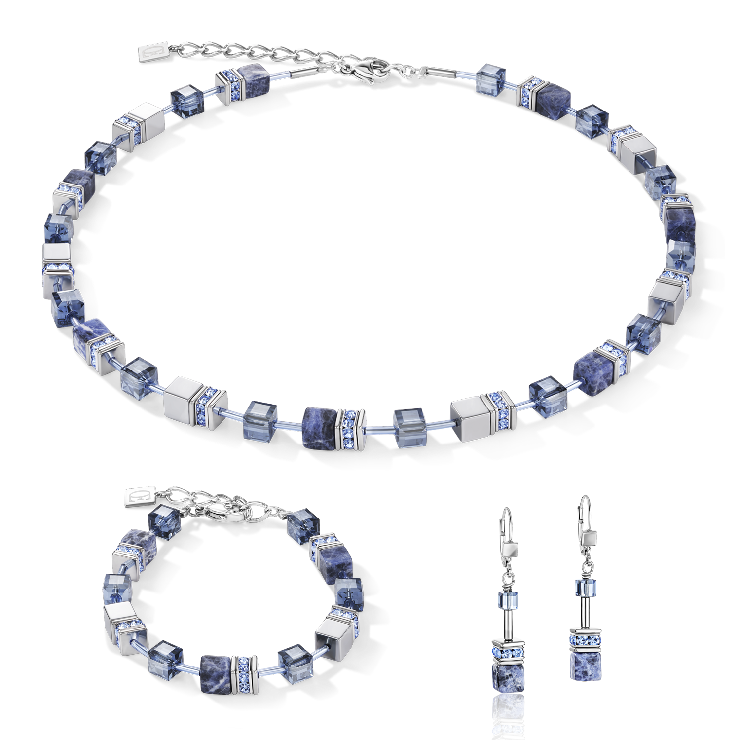 GeoCUBE® Halskette Sodalith & Hämatit blau