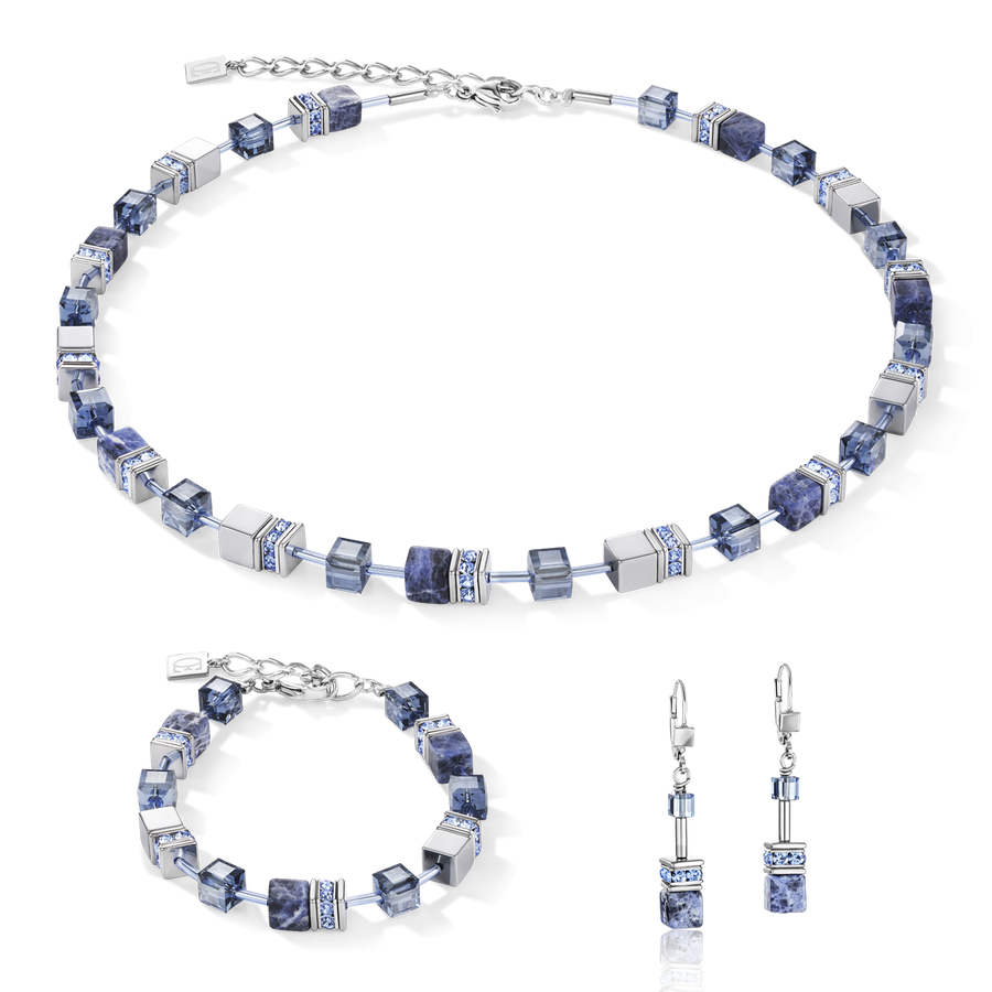 GeoCUBE® Halskette Sodalith & Hämatit blau