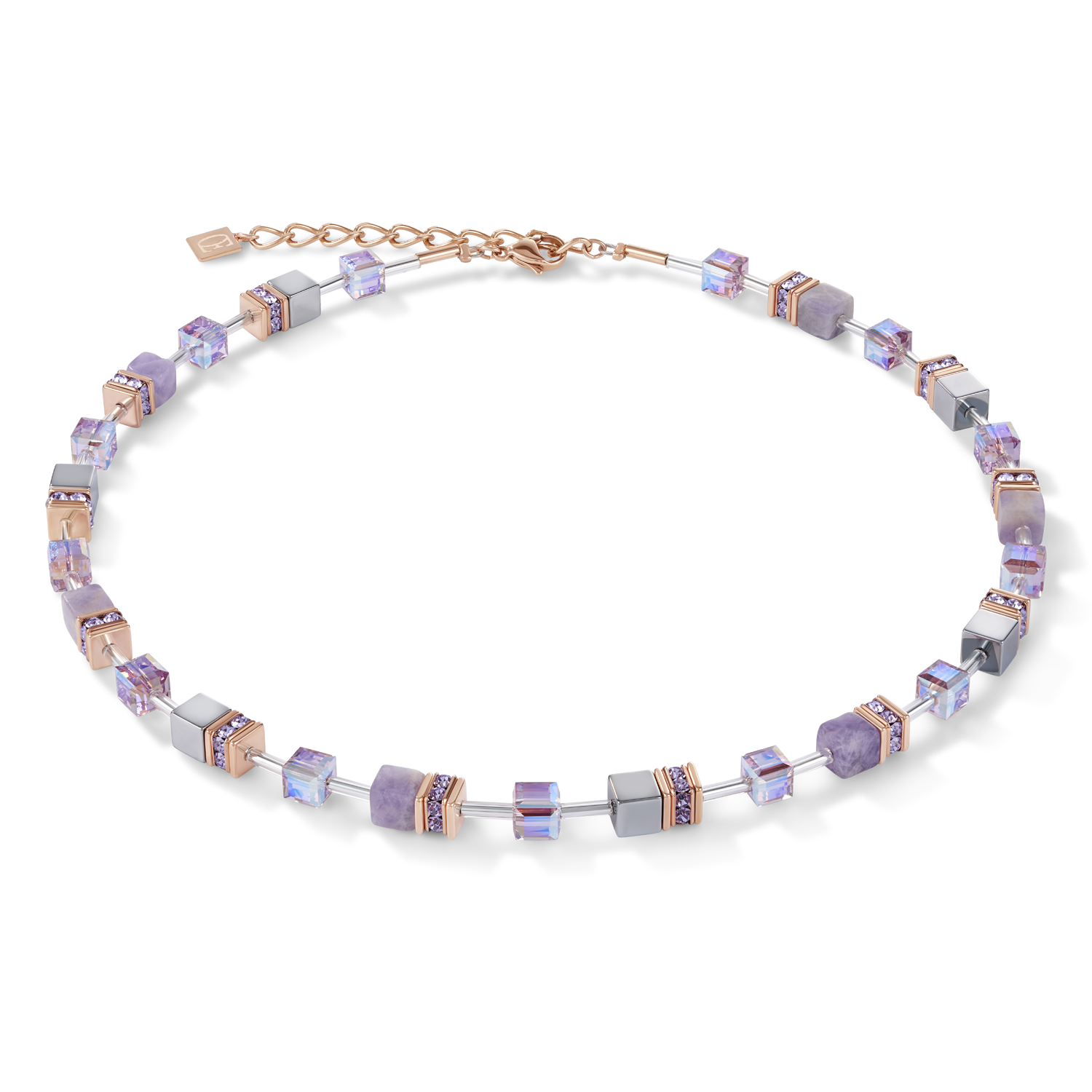 GeoCUBE® Halskette heller Amethyst & Hämatit flieder