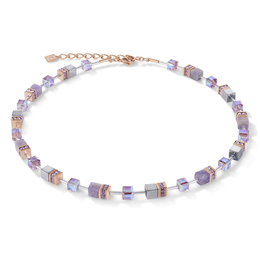 GeoCUBE® Halskette heller Amethyst & Hämatit flieder