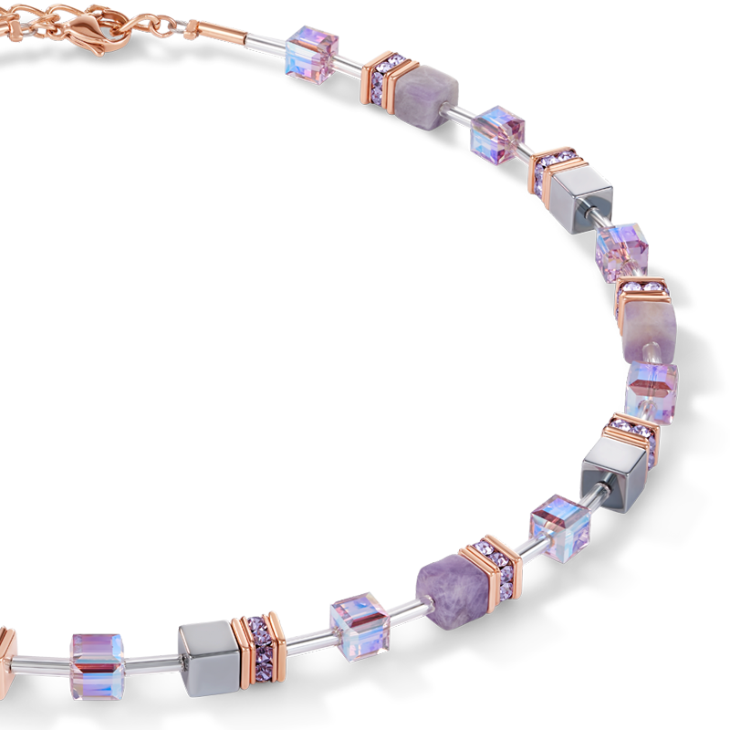 GeoCUBE® Halskette heller Amethyst & Hämatit flieder