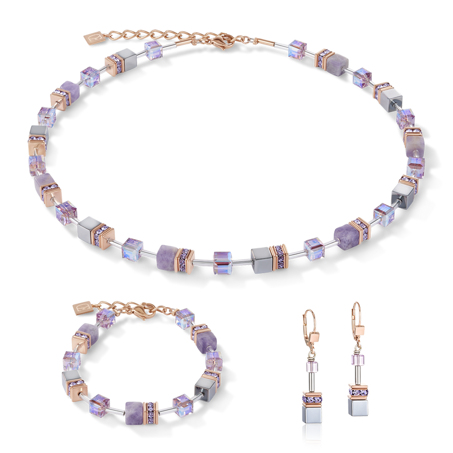 GeoCUBE® Halskette heller Amethyst & Hämatit flieder