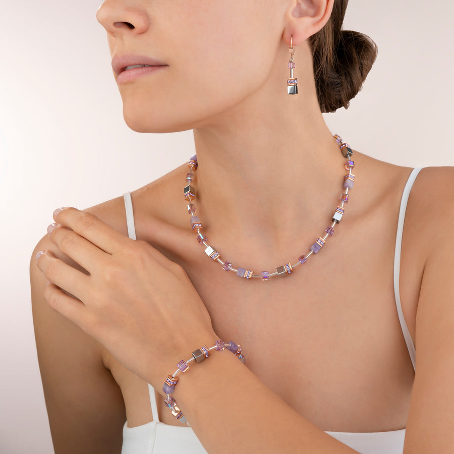 GeoCUBE® Halskette heller Amethyst & Hämatit flieder