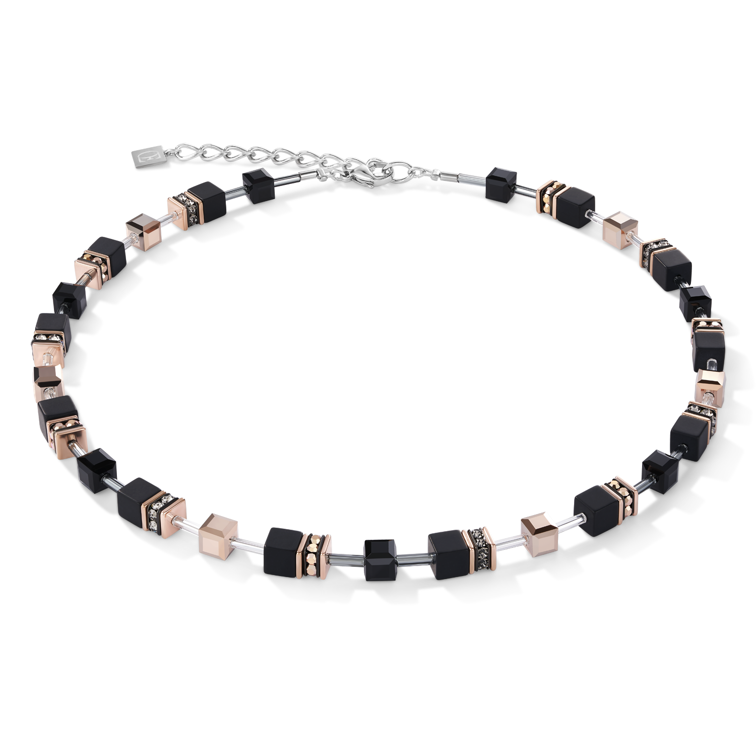 GeoCUBE® Halskette Onyx schwarz-roségold