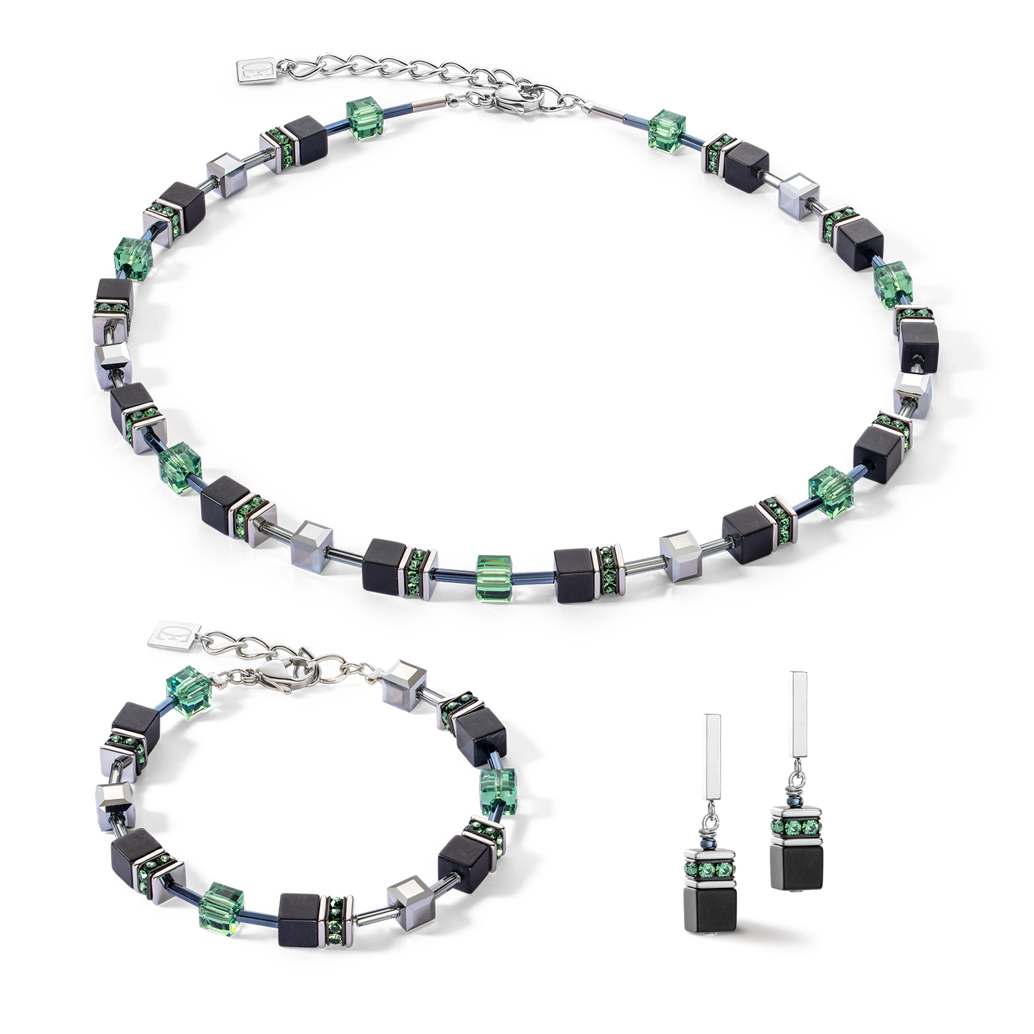 GeoCUBE® Iconic Precious Onyx Armband silber-salbeigrün