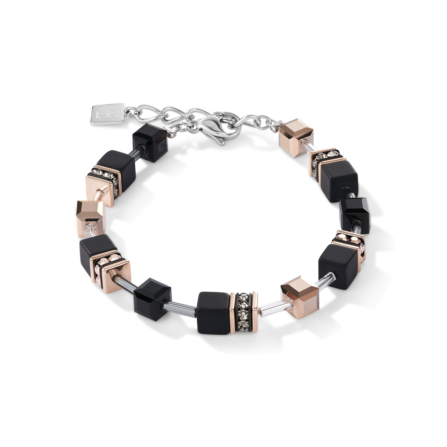 GeoCUBE® Armband Onyx schwarz-roségold