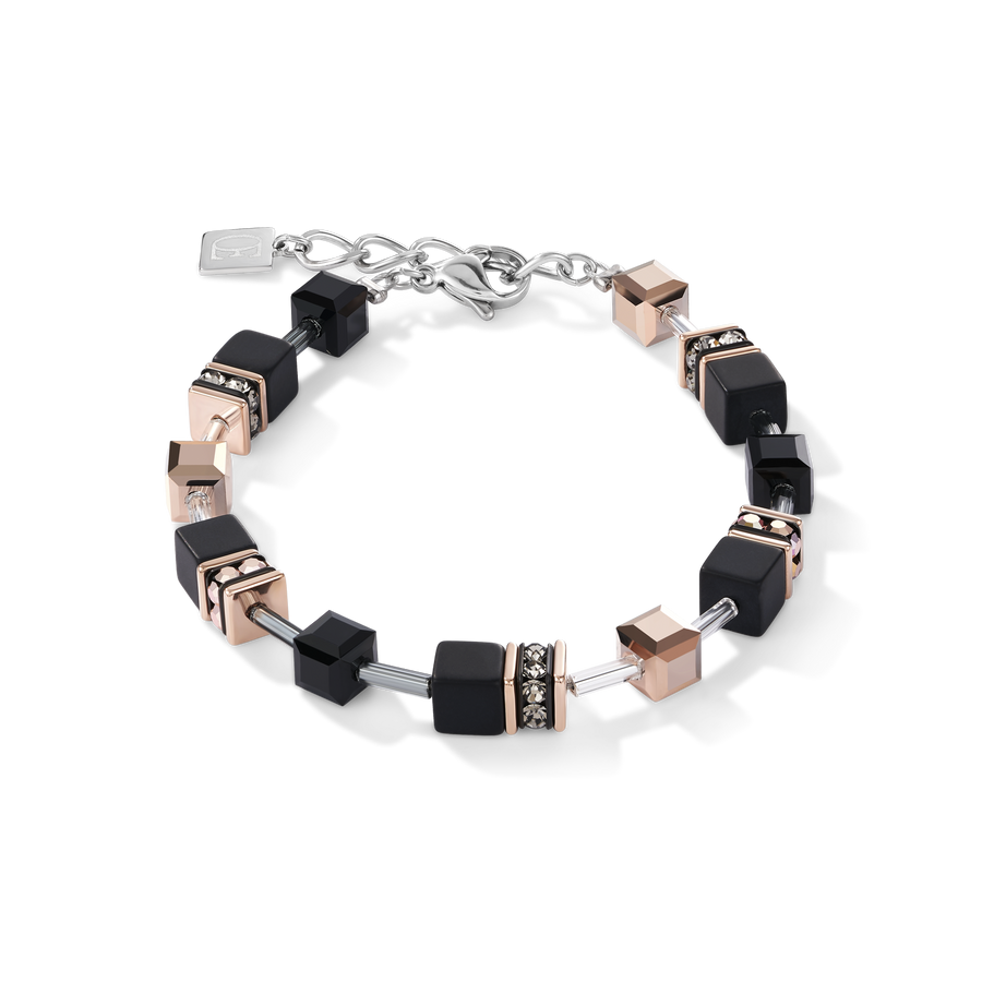 GeoCUBE® Armband Onyx schwarz-roségold