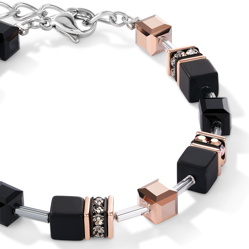 GeoCUBE® Armband Onyx schwarz-roségold