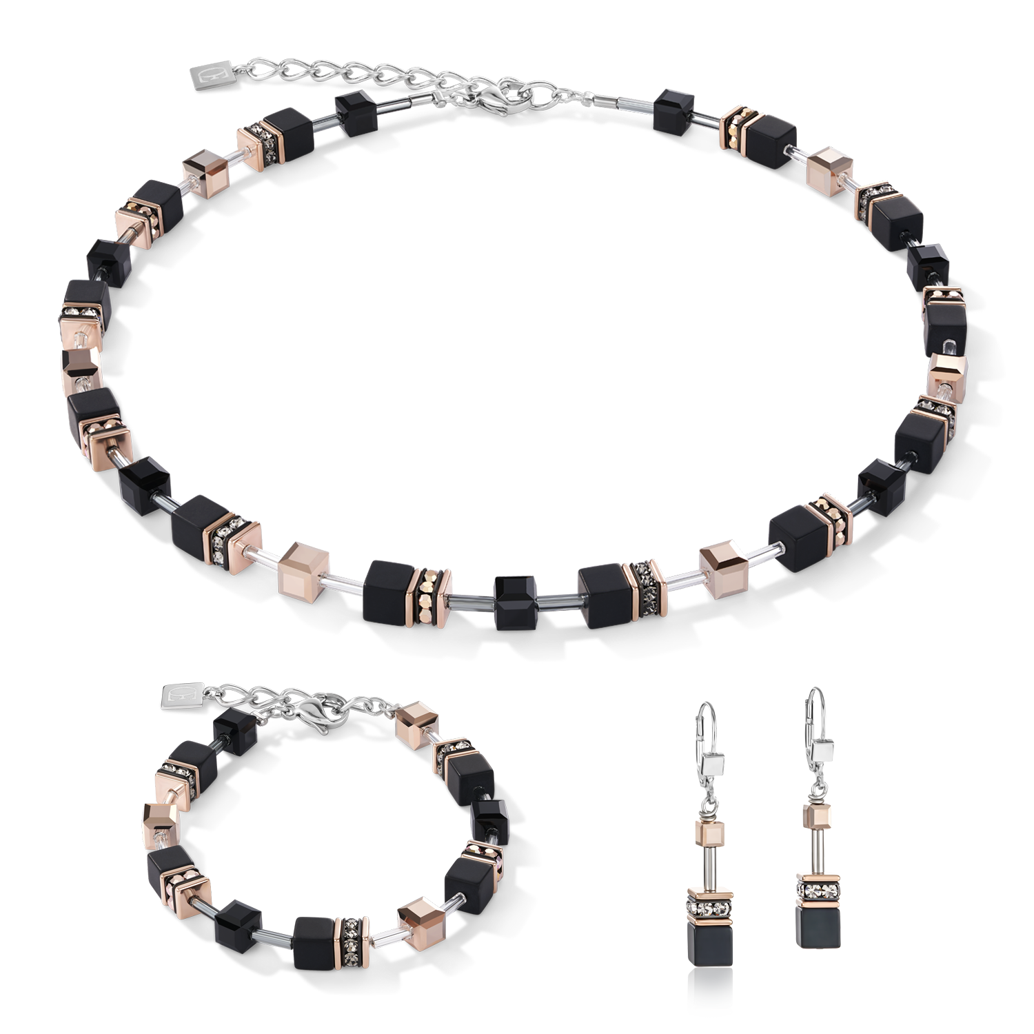 GeoCUBE® Armband Onyx schwarz-roségold