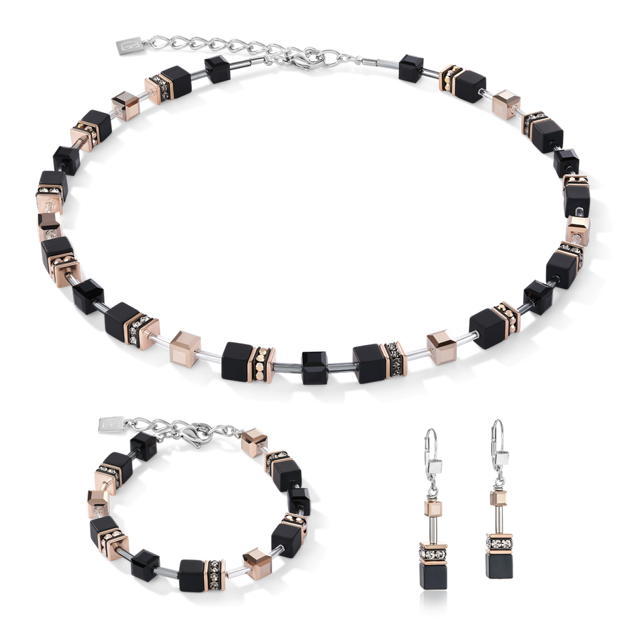 GeoCUBE® Armband Onyx schwarz-roségold