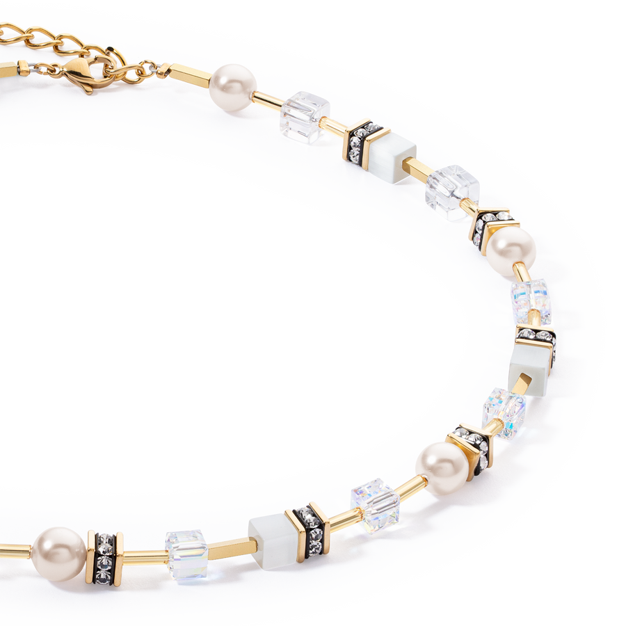 GeoCUBE® Iconic Pearl Mix Halskette Gold-Weiß