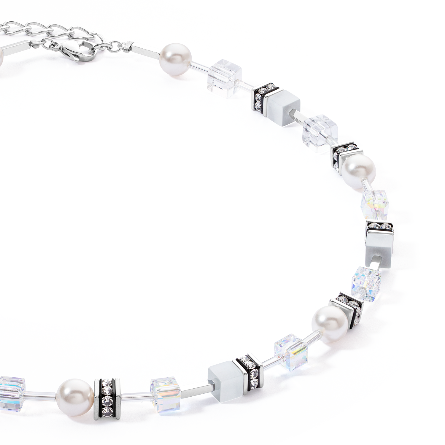 GeoCUBE® Iconic Pearl Mix Halskette Silber-Weiß