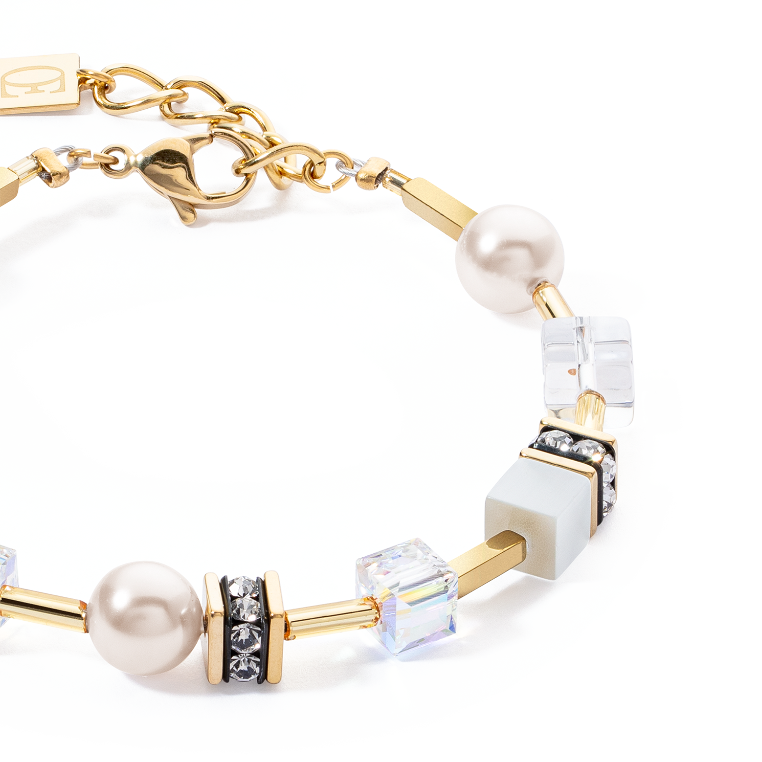 GeoCUBE® Iconic Pearl Mix Armband Gold-Weiß