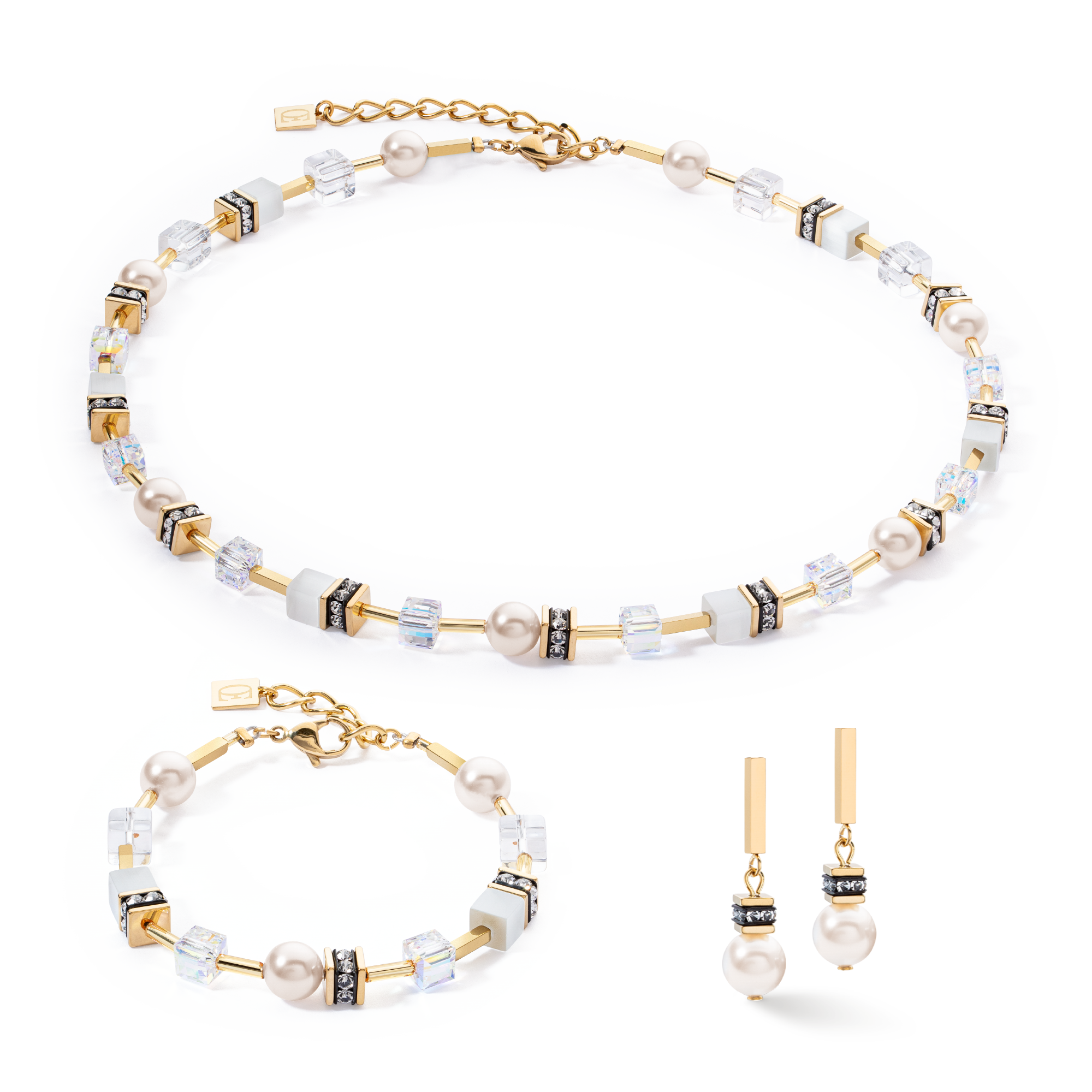 GeoCUBE® Iconic Pearl Mix Armband Gold-Weiß