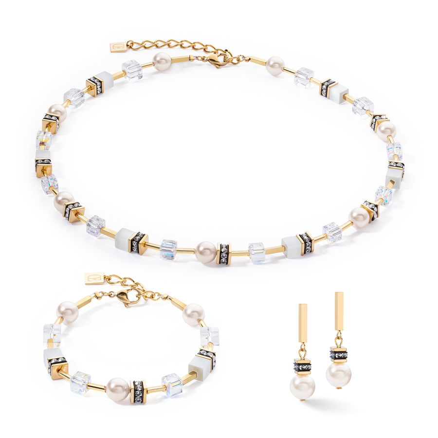 GeoCUBE® Iconic Pearl Mix Armband Gold-Weiß