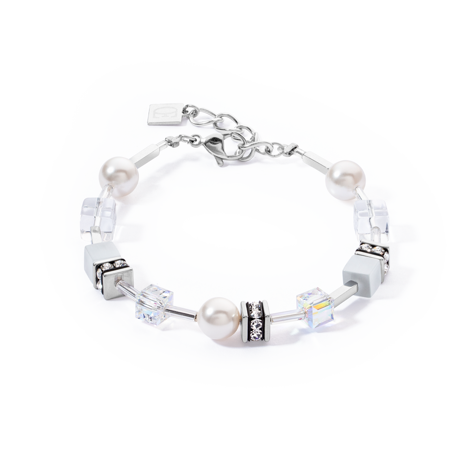GeoCUBE® Iconic Pearl Mix Armband Silber-Weiß