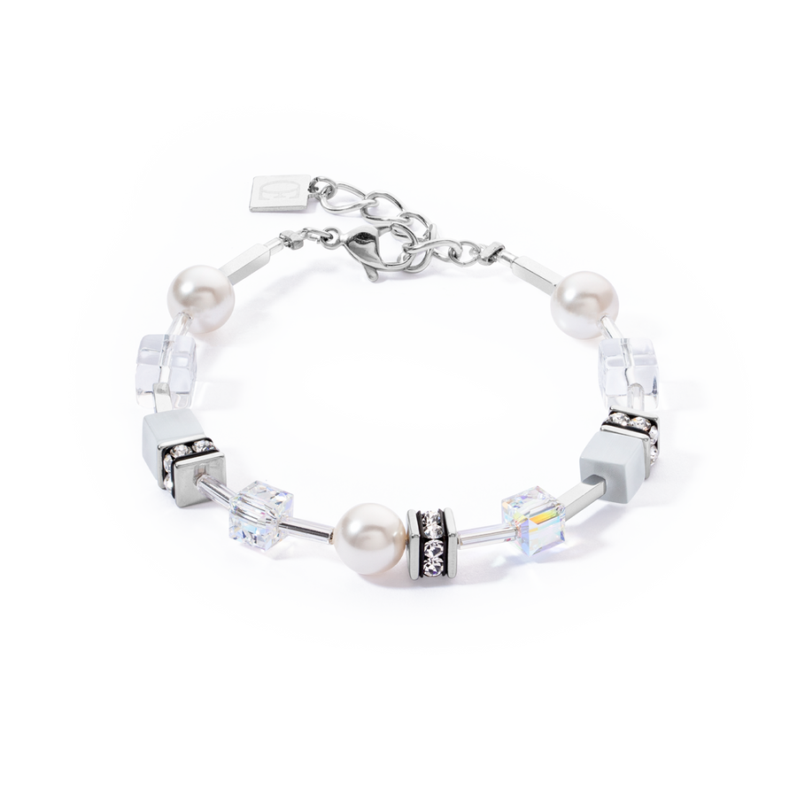 GeoCUBE® Iconic Pearl Mix Armband Silber-Weiß