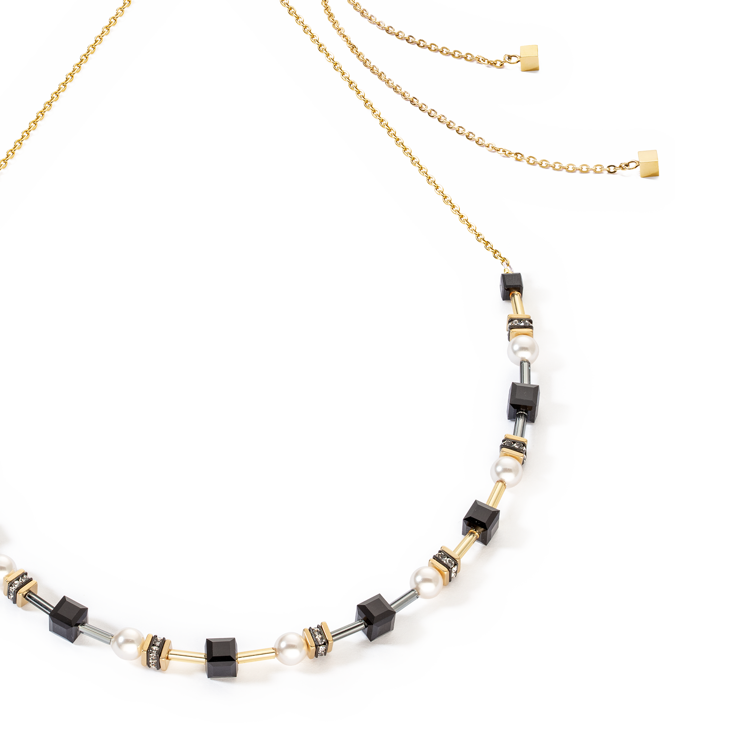 Halskette Mysterious Cubes & Pearls gold-schwarz