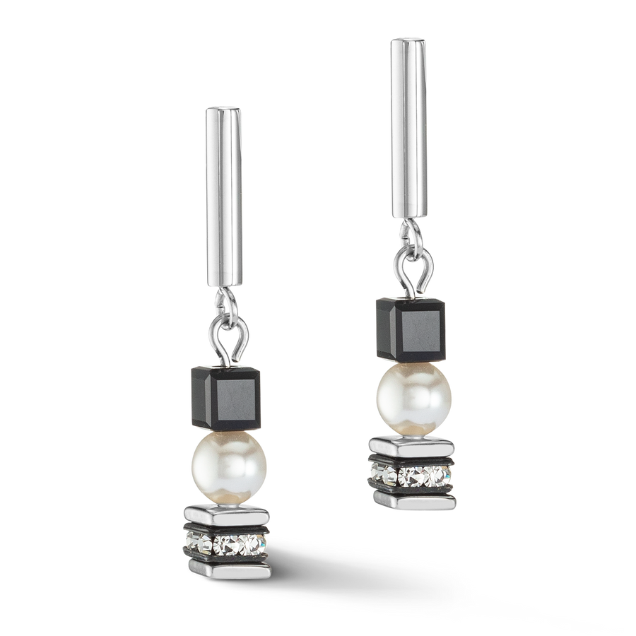 Ohrringe Mysterious Cubes & Pearls silber-schwarz
