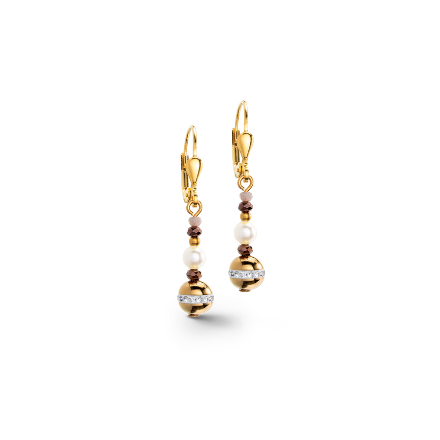 Ohrringe Kugel Edelsteine & Crystal Pearls braun-gold