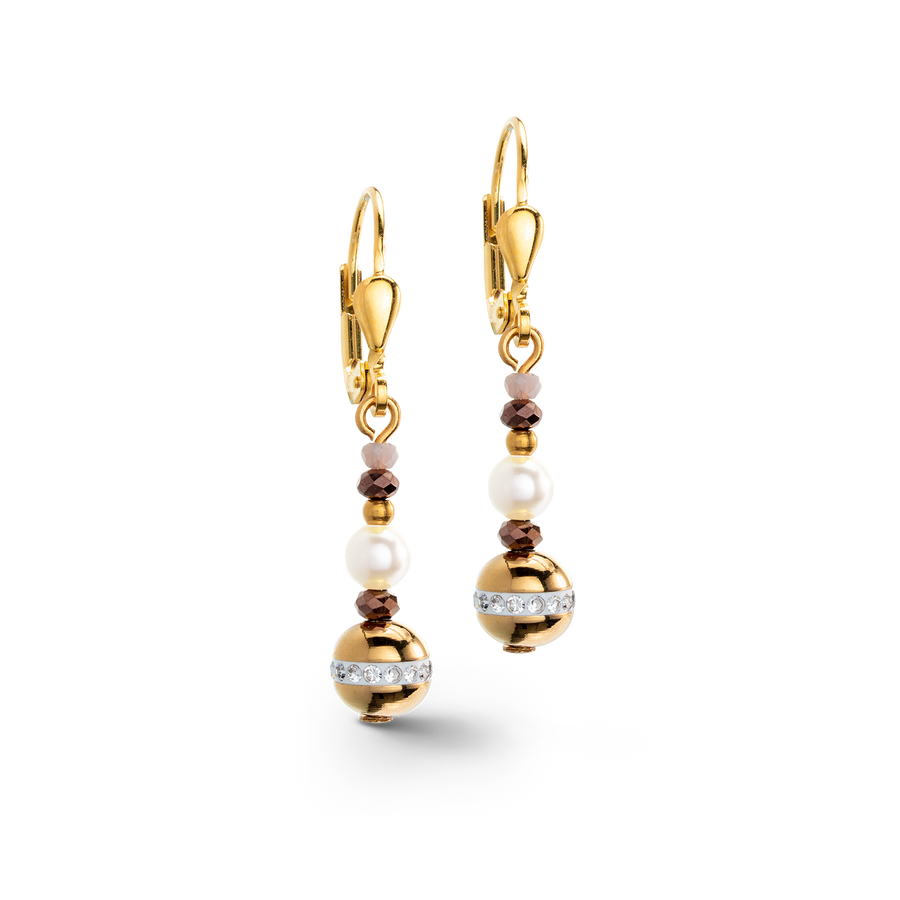 Ohrringe Kugel Edelsteine & Crystal Pearls braun-gold