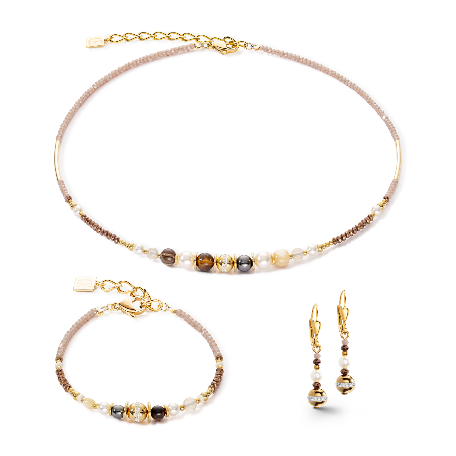 Ohrringe Kugel Edelsteine & Crystal Pearls braun-gold